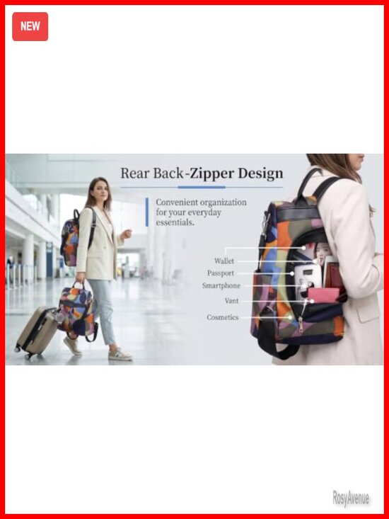 Anti-Theft Water-Resistant Oxford Backpack Purse with Back Zipper Access for